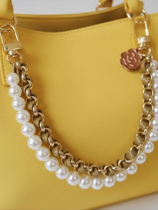 Hand Crafted Accessories - Double Layer Brown & Pearl Wrist Strap Keychain Bag Charm